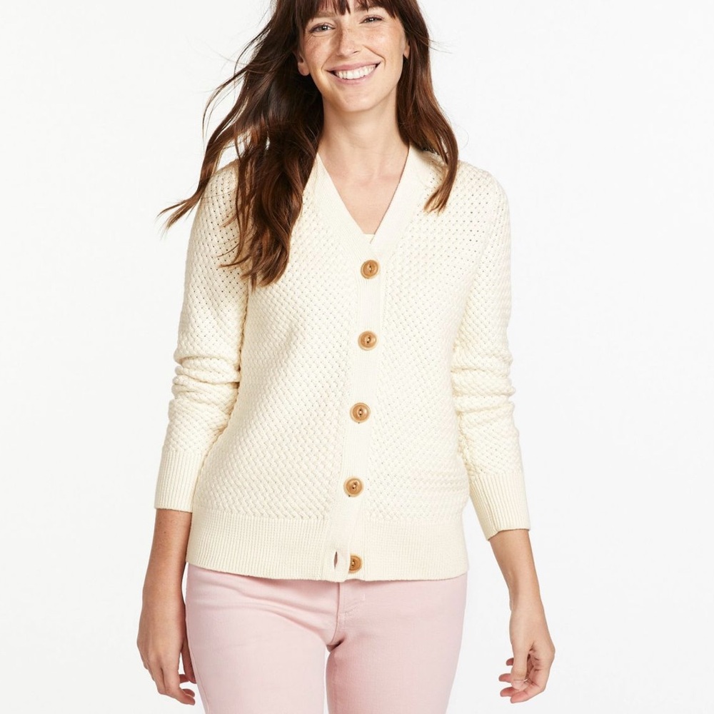 L.L. Bean Basketweave Sweater, Button-Front Cardigan Small